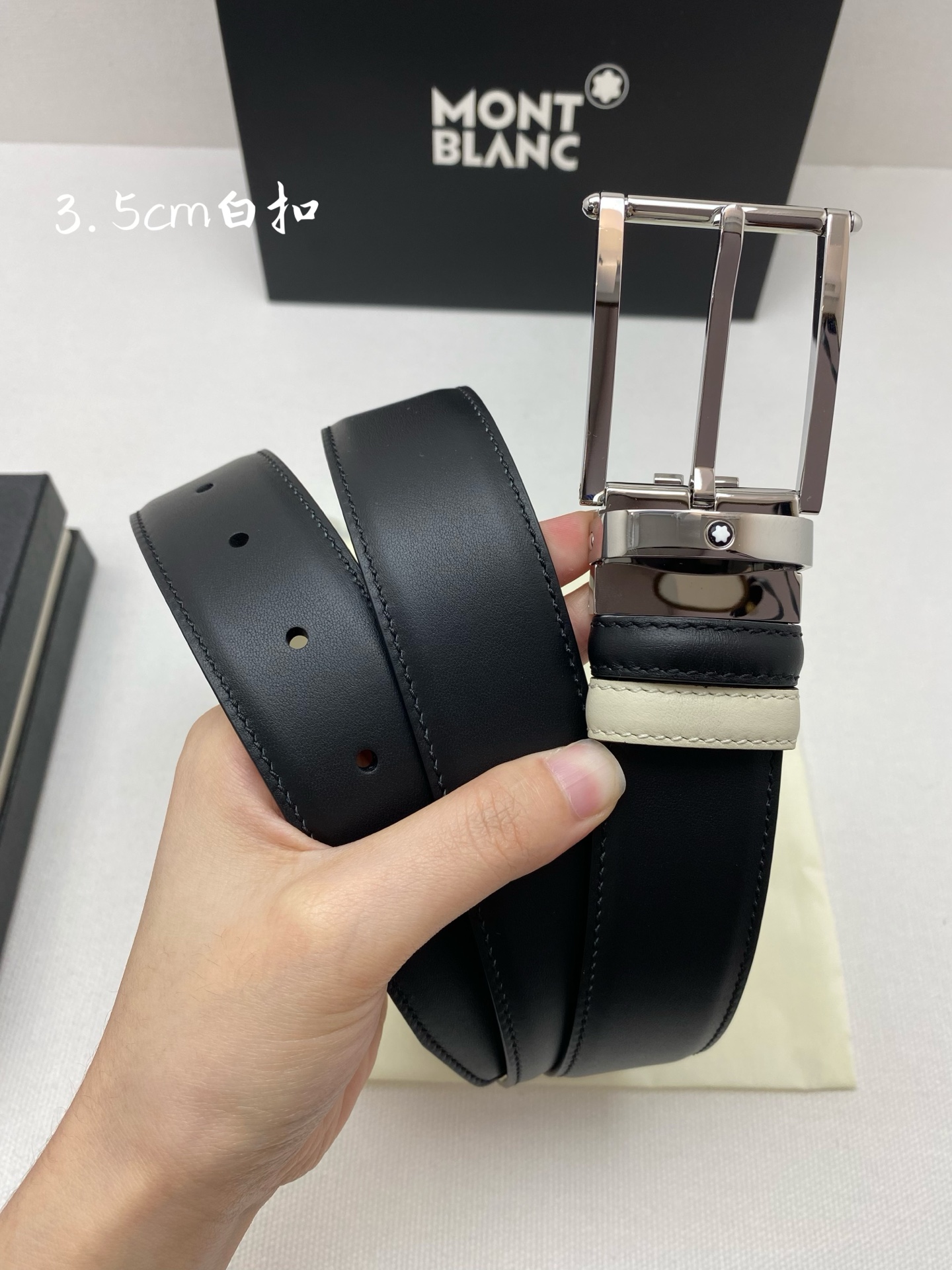 Montblanc万宝龙 宽3.5cm 采用头层牛皮 精品针式扣头 自由裁剪商务休闲皮带