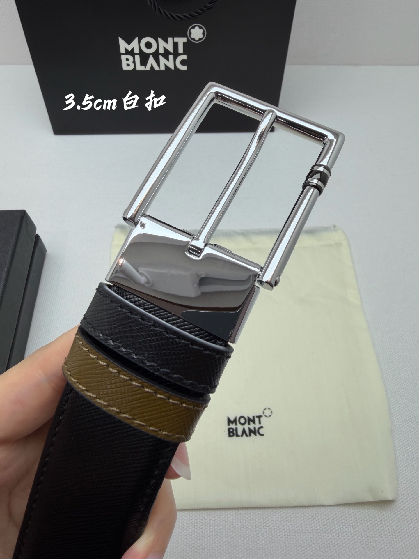 Montblanc万宝龙 宽3.5cm 采用头层牛皮 精品针式扣头 自由裁剪商务休闲皮带