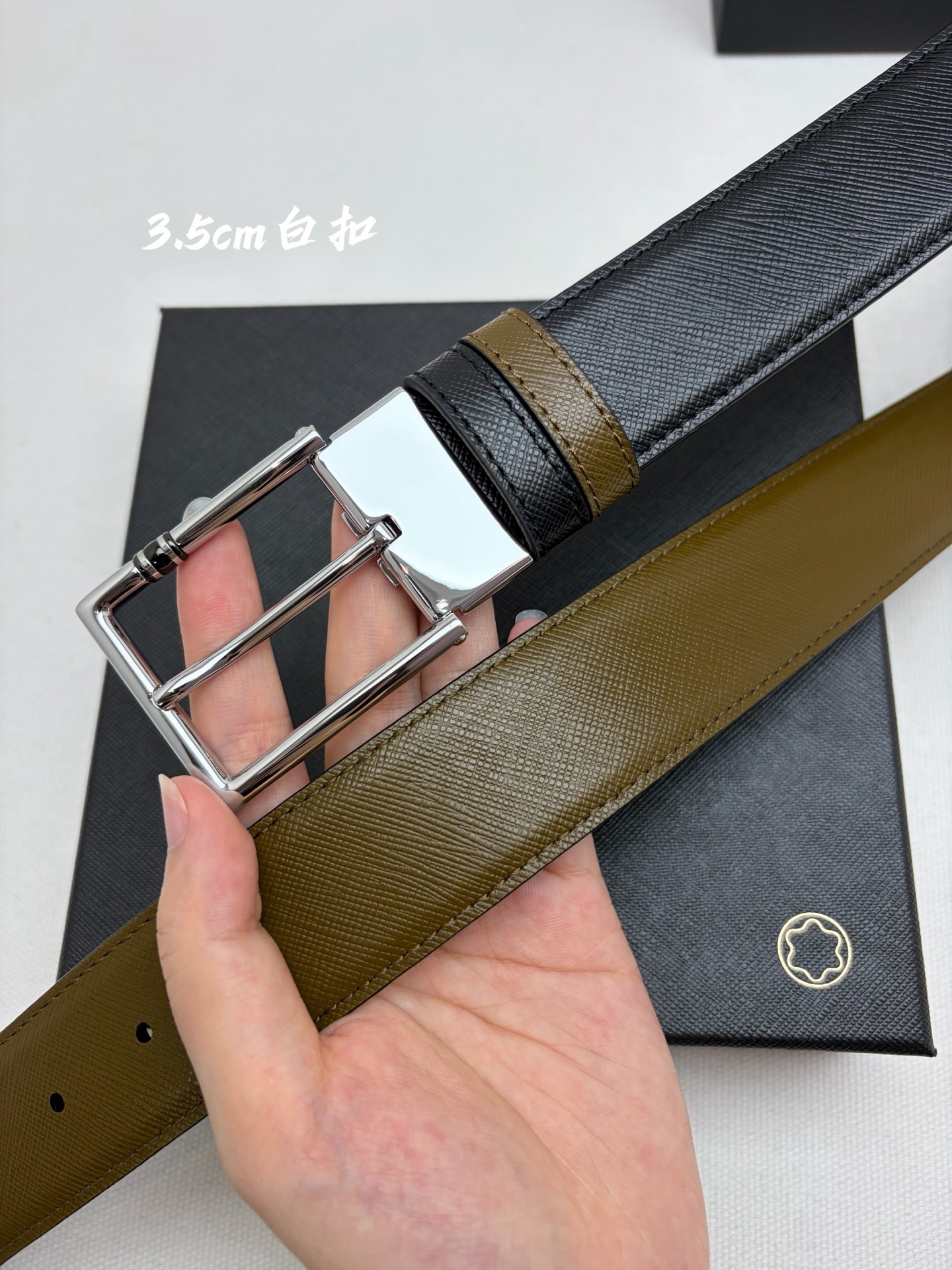 Montblanc万宝龙 宽3.5cm 采用头层牛皮 精品针式扣头 自由裁剪商务休闲皮带