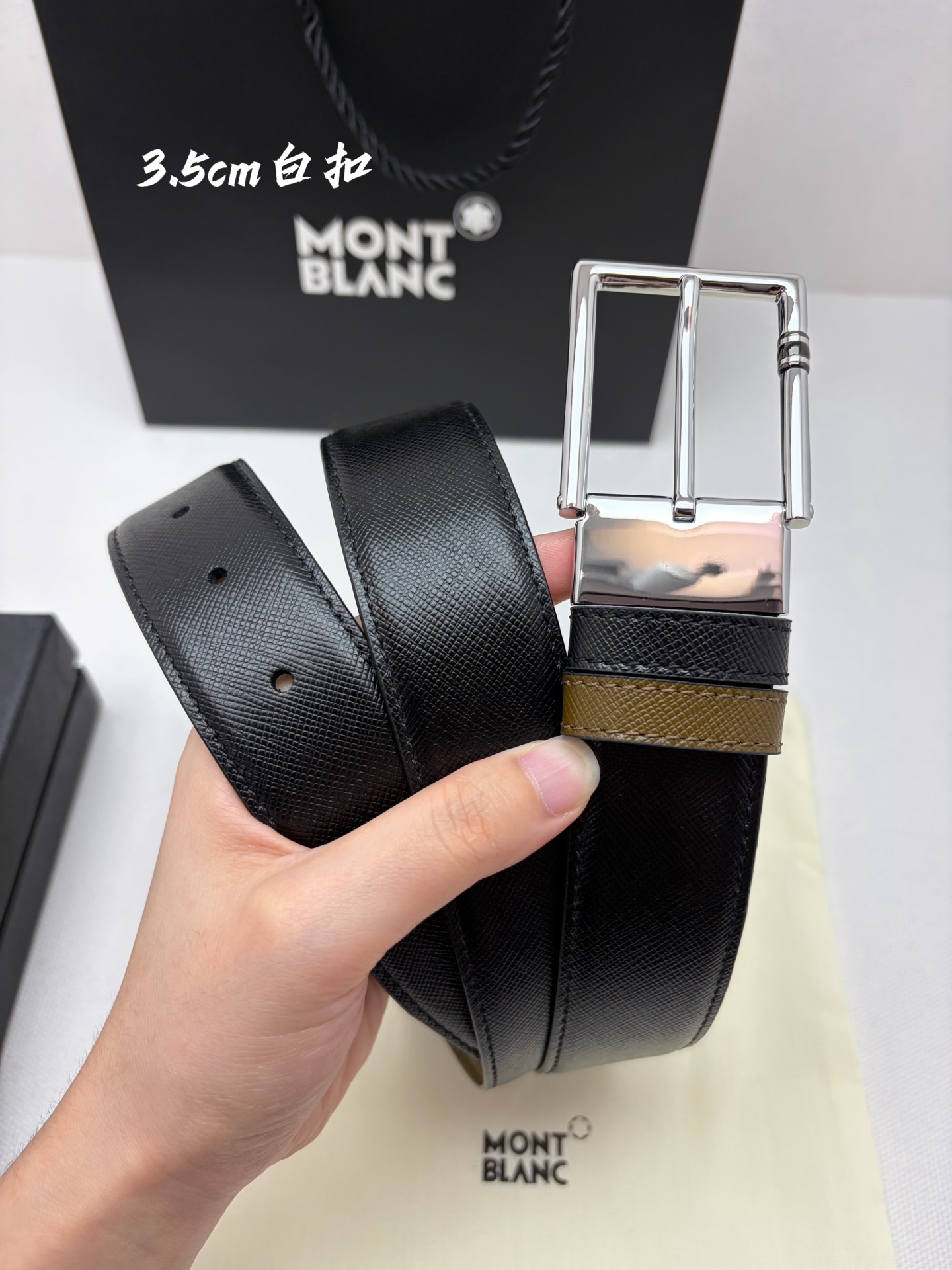 Montblanc万宝龙 宽3.5cm 采用头层牛皮 精品针式扣头 自由裁剪商务休闲皮带