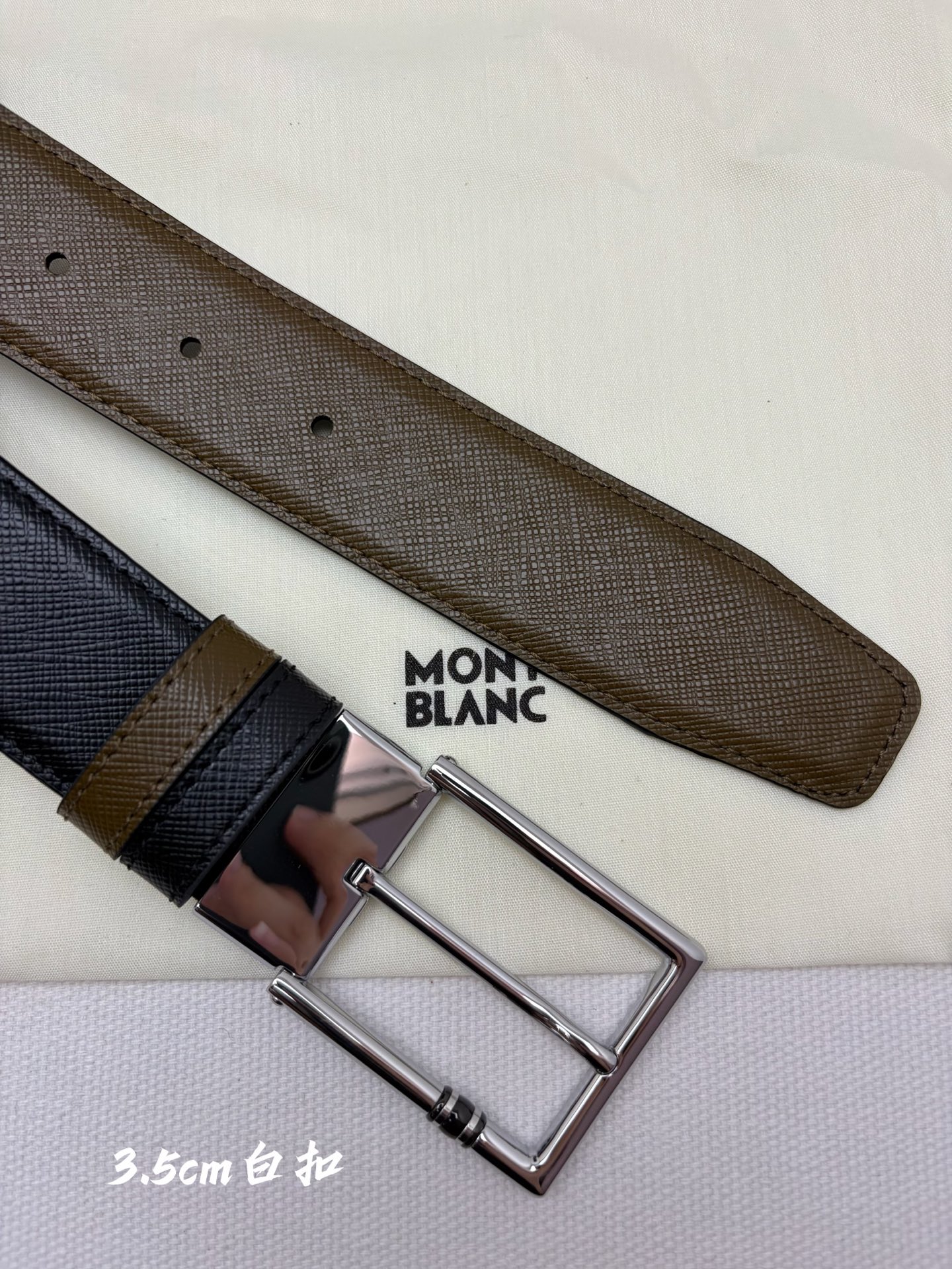 Montblanc万宝龙 宽3.5cm 采用头层牛皮 精品针式扣头 自由裁剪商务休闲皮带