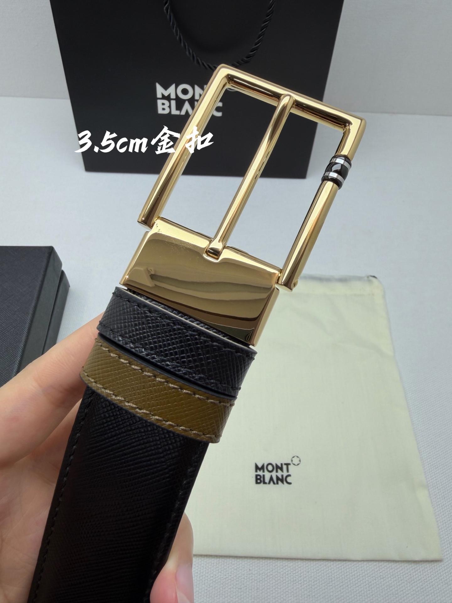 Montblanc万宝龙 宽3.5cm 采用头层牛皮 精品针式扣头 自由裁剪商务休闲皮带