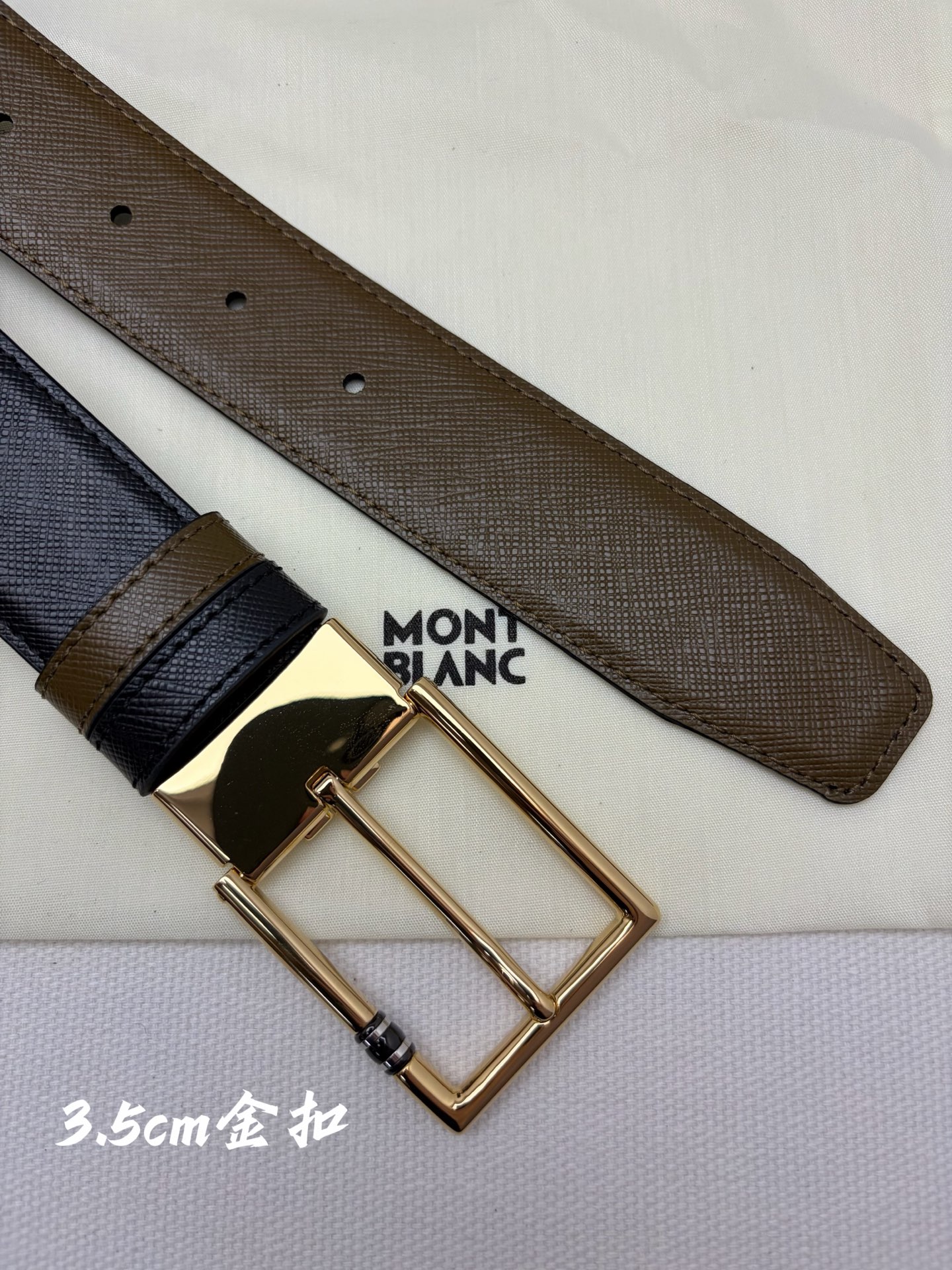 Montblanc万宝龙 宽3.5cm 采用头层牛皮 精品针式扣头 自由裁剪商务休闲皮带