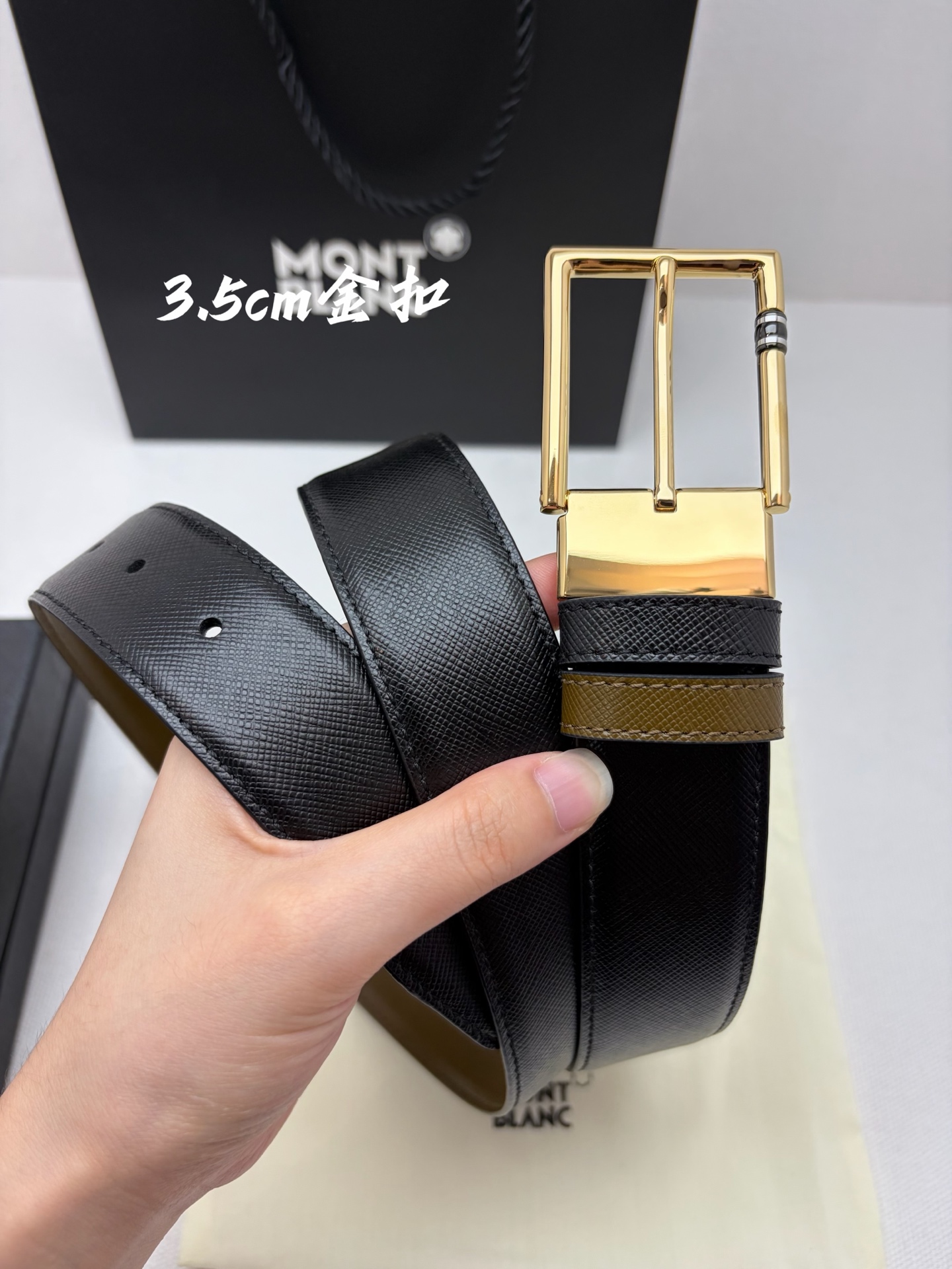 Montblanc万宝龙 宽3.5cm 采用头层牛皮 精品针式扣头 自由裁剪商务休闲皮带