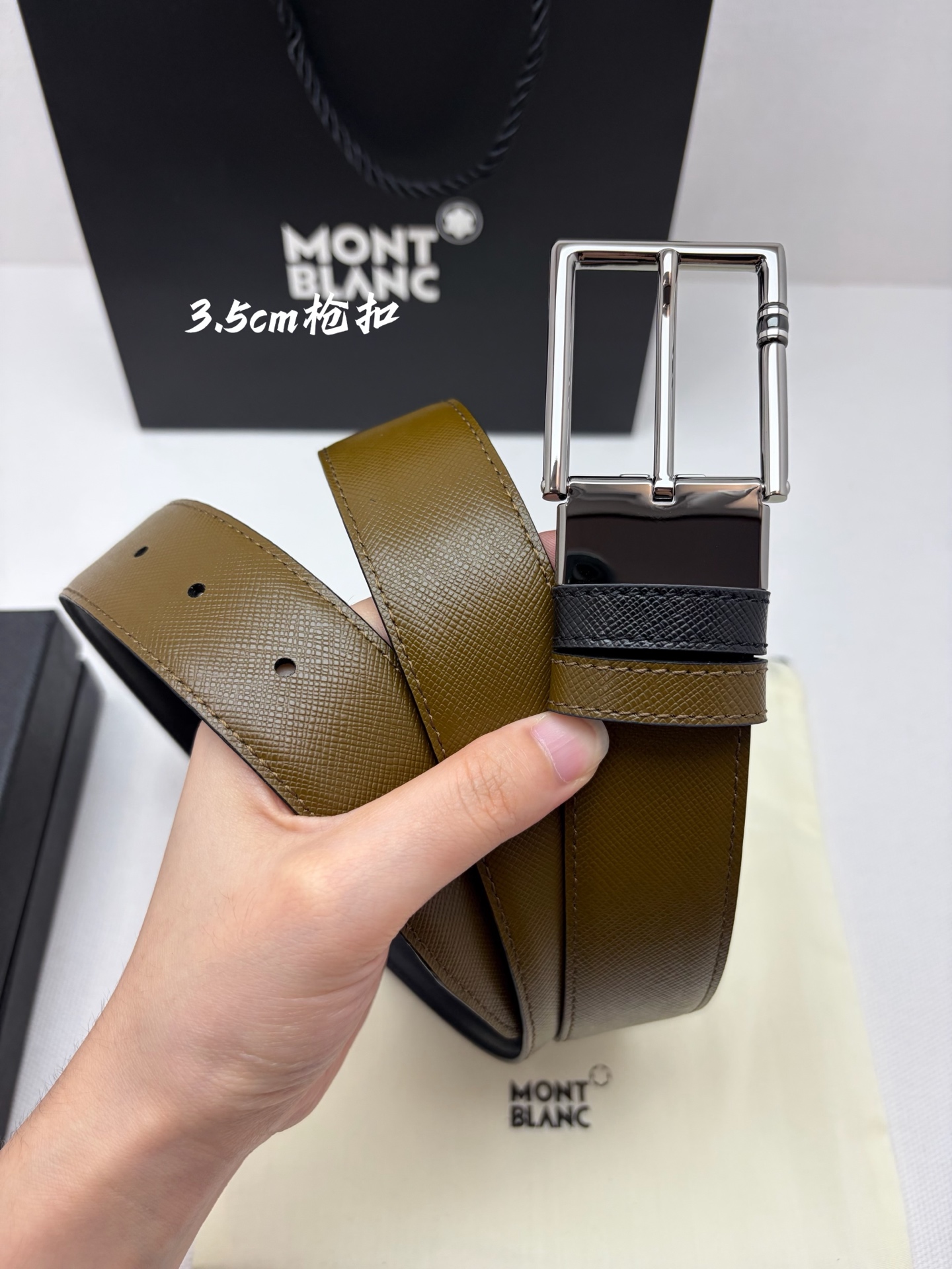 Montblanc万宝龙 宽3.5cm 采用头层牛皮 精品针式扣头 自由裁剪商务休闲皮带