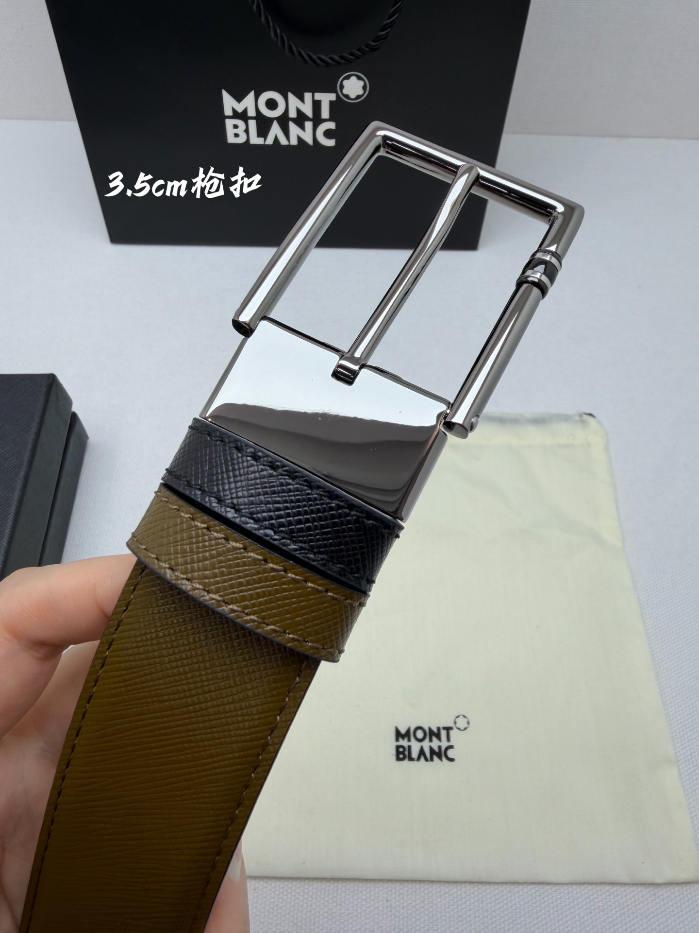 Montblanc万宝龙 宽3.5cm 采用头层牛皮 精品针式扣头 自由裁剪商务休闲皮带