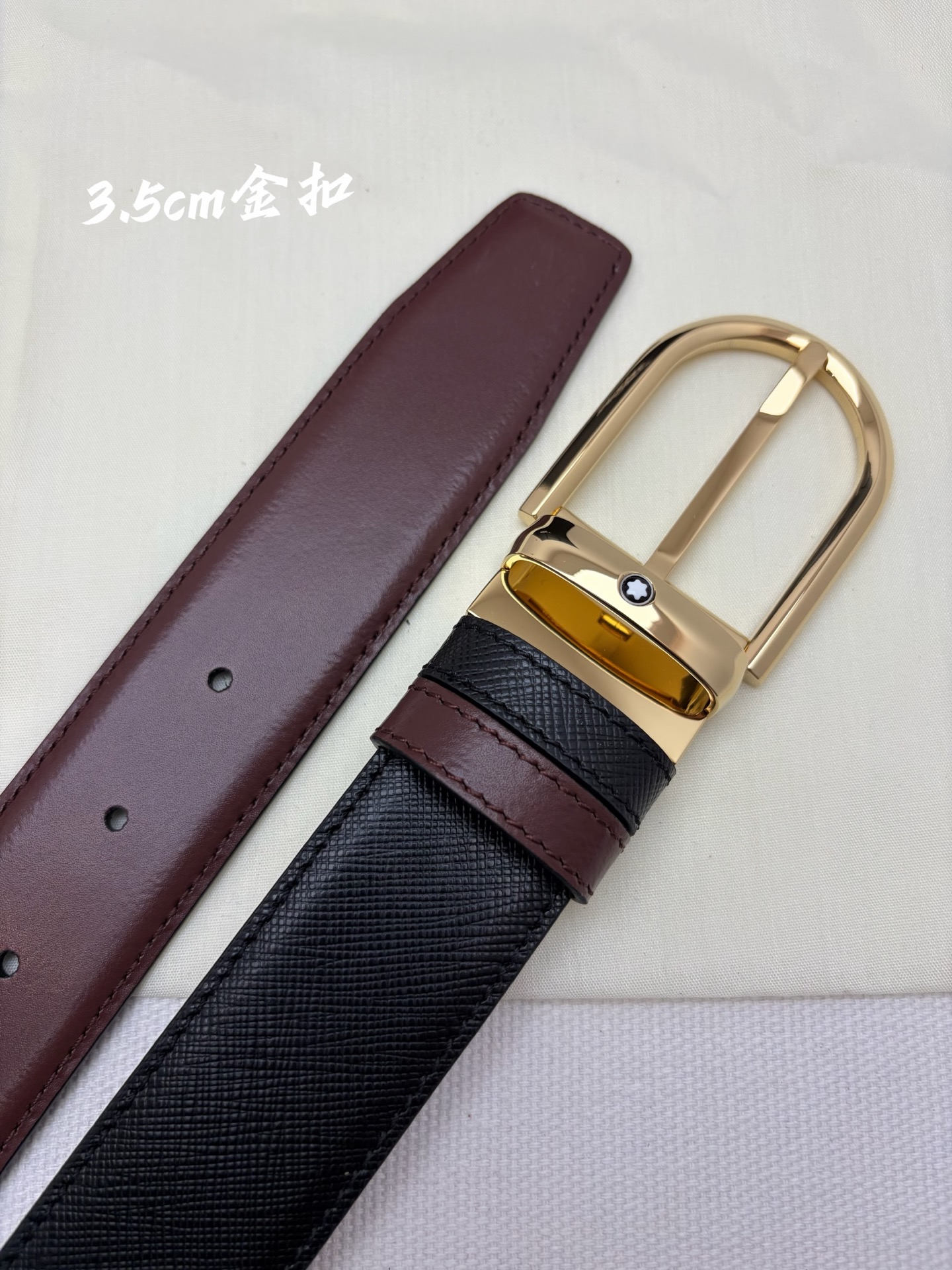 Montblanc万宝龙 宽3.5cm 采用头层牛皮 精品针式扣头 自由裁剪商务休闲皮带