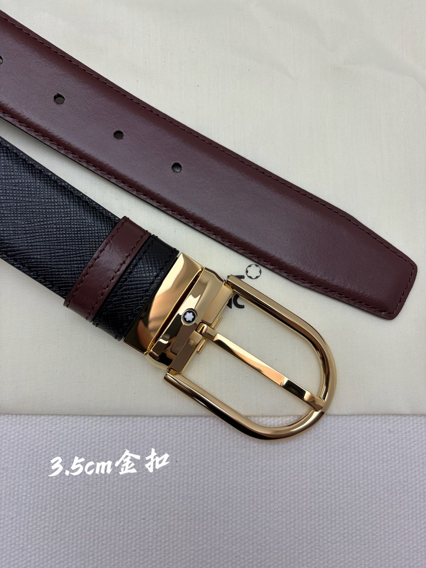 Montblanc万宝龙 宽3.5cm 采用头层牛皮 精品针式扣头 自由裁剪商务休闲皮带