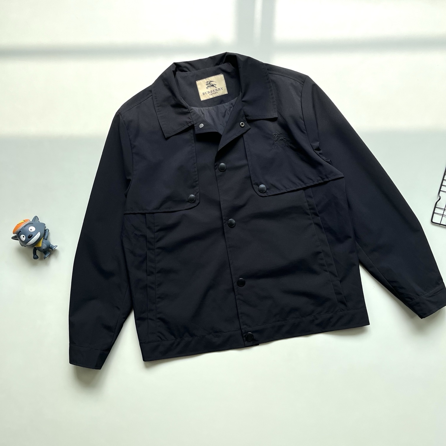 Burberry Men's Casual Jacket, Embroidered Logo, Windproof, Black and Khaki