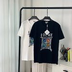 Loewe Clothing T-Shirt Black Doodle White Printing Unisex Cotton Short Sleeve