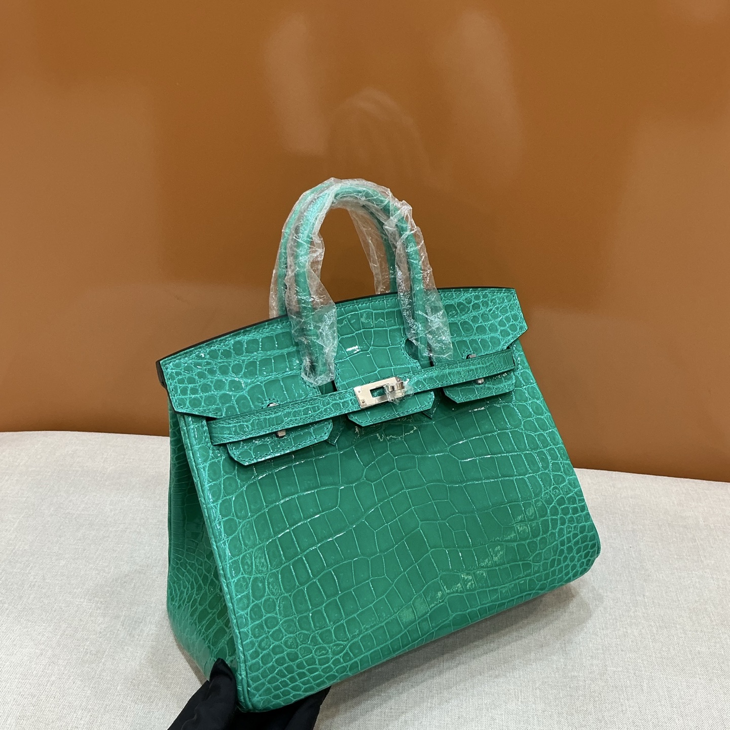 NO:919395,Spot real shot high-gloss platinum 25 ~ imperial green silver buckle, Hermes, hermes, Hermes,19860909现货实拍高光铂金25~帝王绿 银扣,爱马仕,hermes,Hermes,,Bag