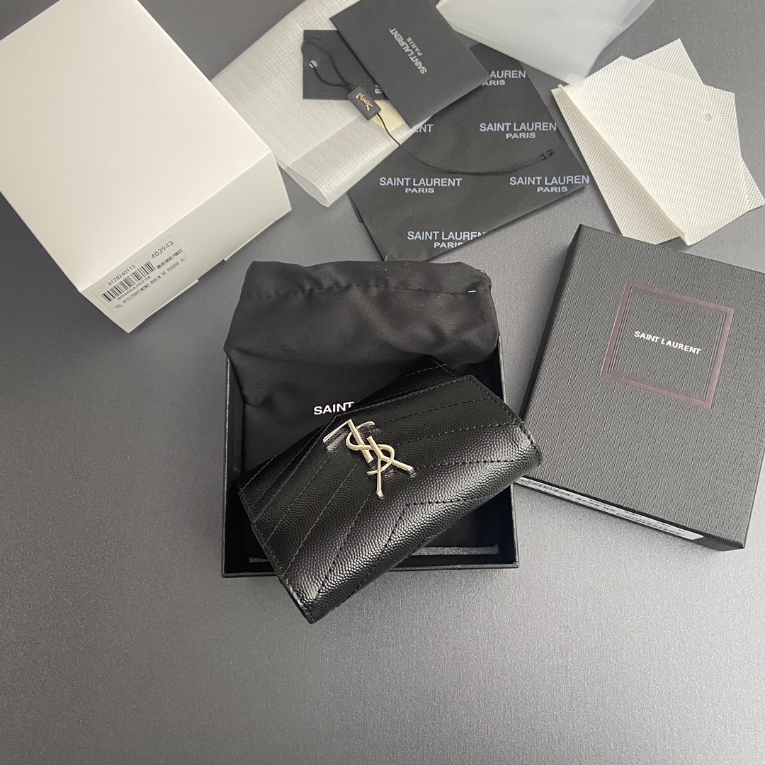 Saint Laurent 五金 MATELASSE短款粒面壓印皮革三折短包