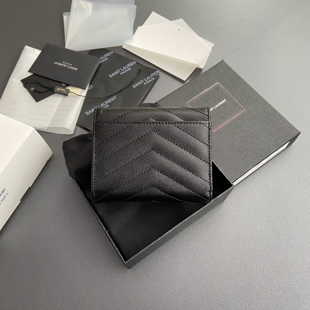 Saint Laurent 五金 MATELASSE短款粒面壓印皮革三折短包