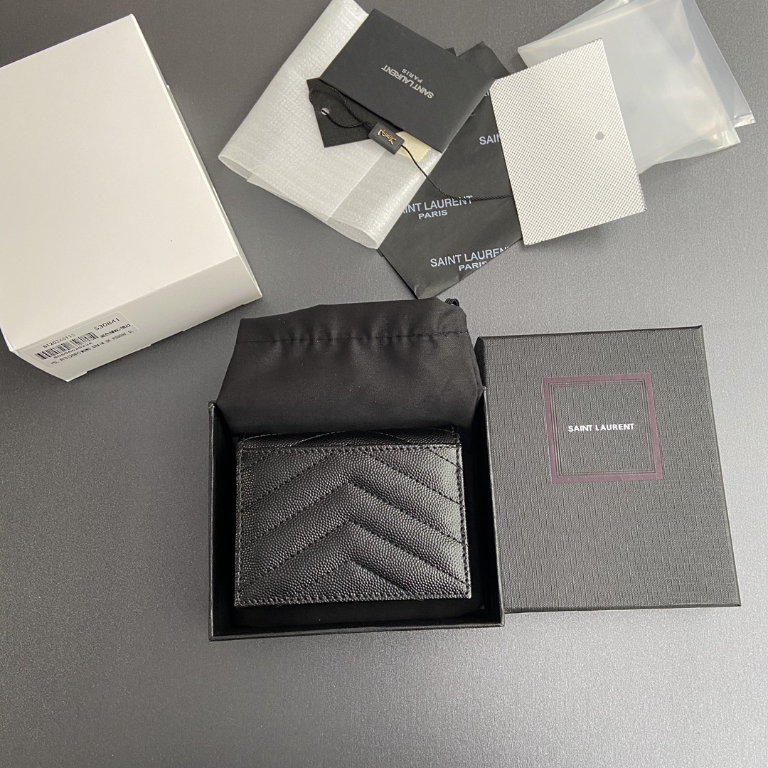 Saint Laurent 五金 MATELASSE短款粒面壓印皮革卡包