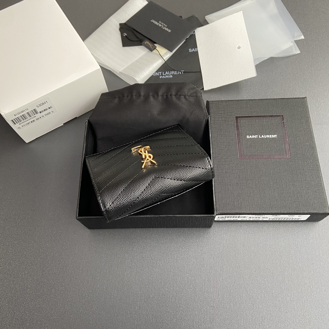 Saint Laurent 五金 MATELASSE短款粒面壓印皮革卡包