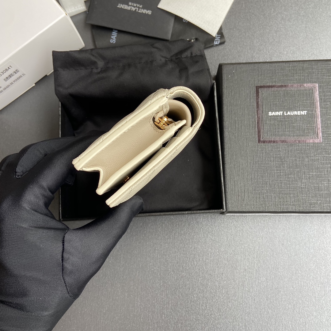 Saint Laurent 五金 MATELASSE短款粒面壓印皮革卡包
