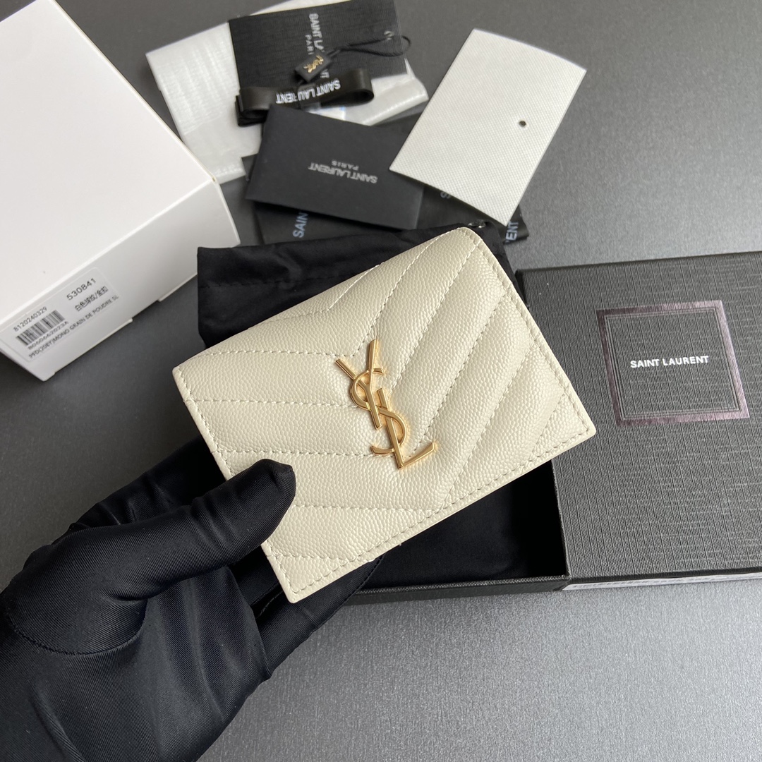 Saint Laurent 五金 MATELASSE短款粒面壓印皮革卡包