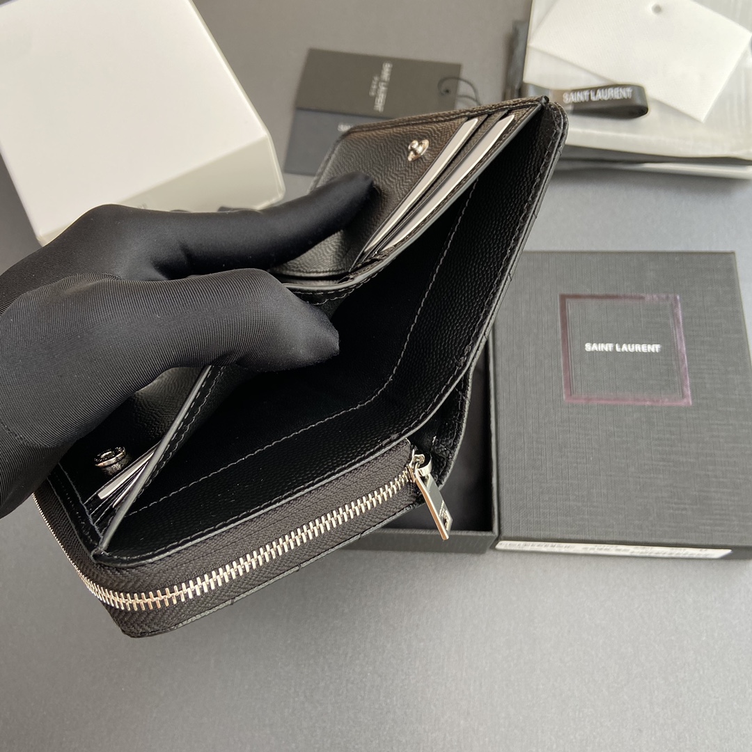 Saint Laurent 五金 MATELASSE小号粒纹压花皮革拉链钱包
