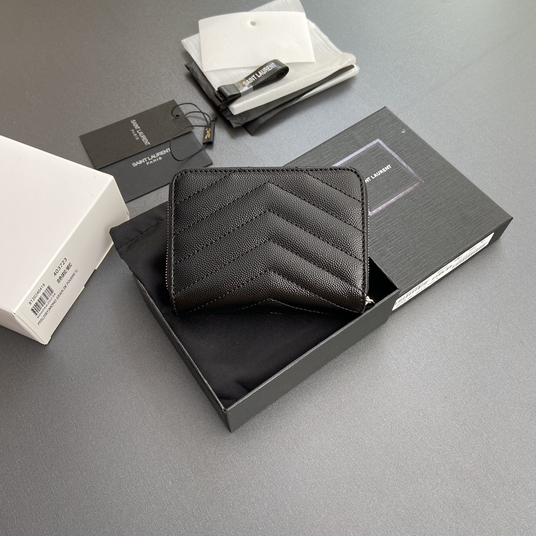 Saint Laurent 五金 MATELASSE小号粒纹压花皮革拉链钱包