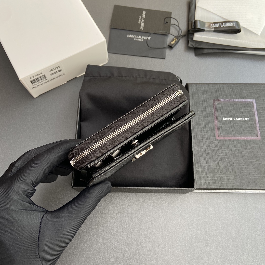Saint Laurent 五金 MATELASSE小号粒纹压花皮革拉链钱包