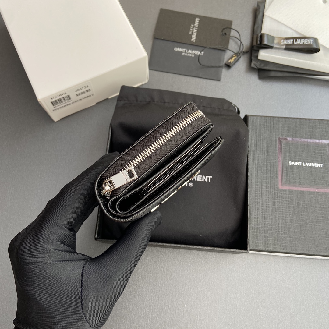 Saint Laurent 五金 MATELASSE小号粒纹压花皮革拉链钱包