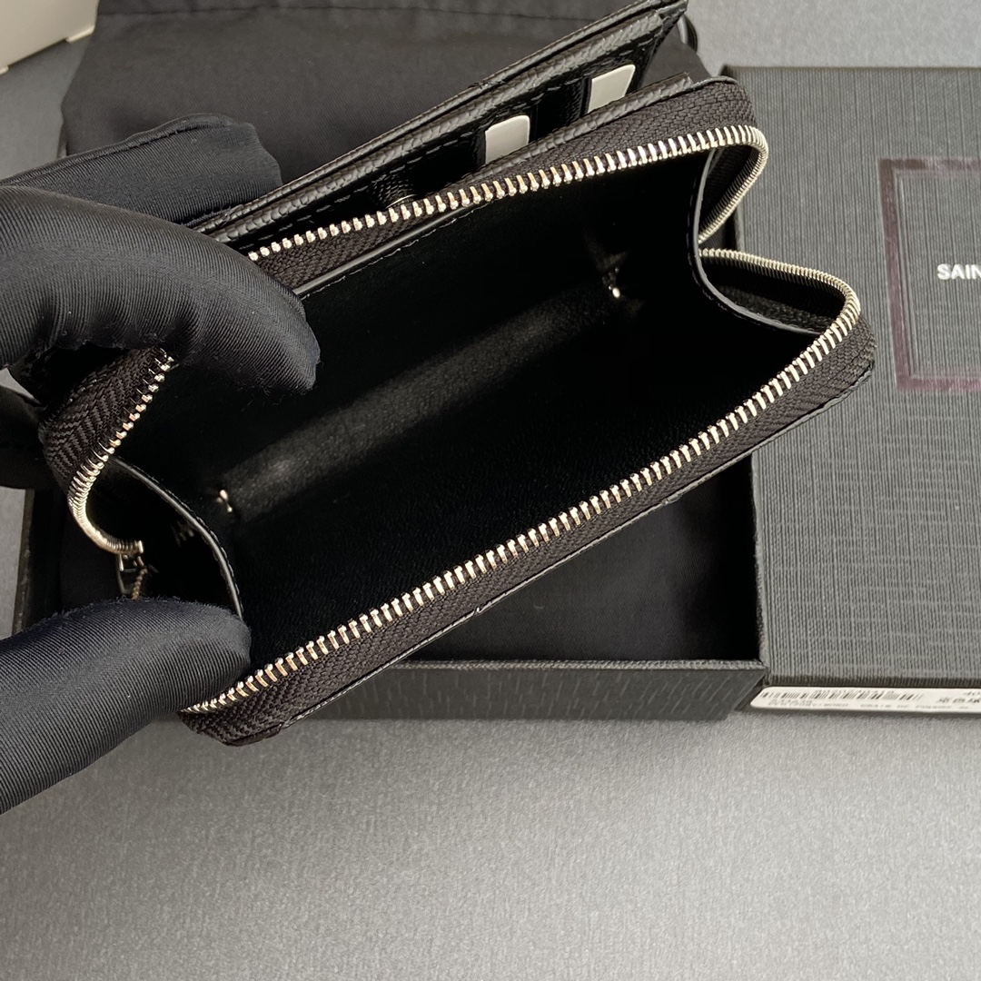 Saint Laurent 五金 MATELASSE小号粒纹压花皮革拉链钱包