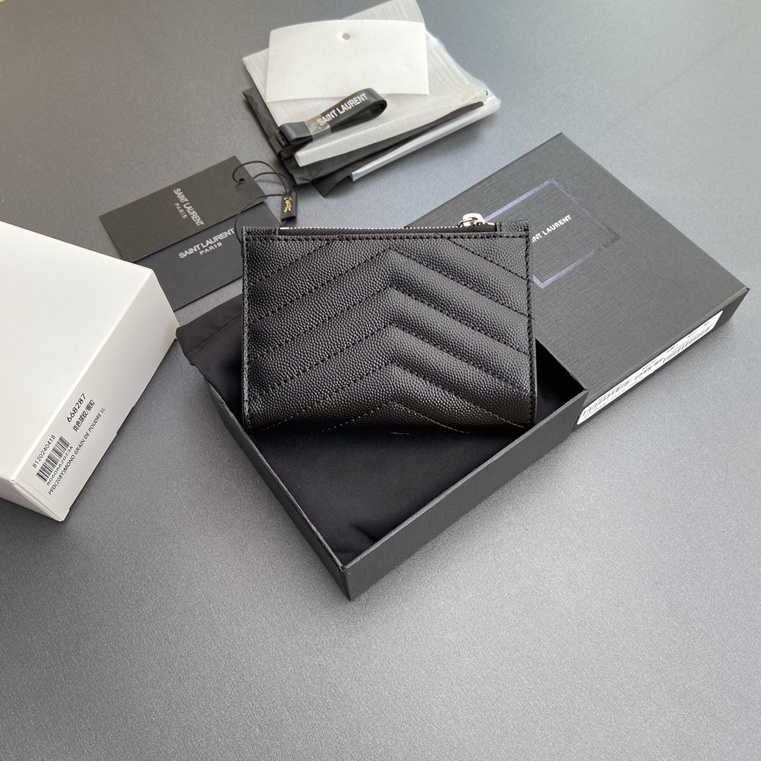 Saint Laurent 五金 .MATELASSE粒面压印皮革拉链双折钱包