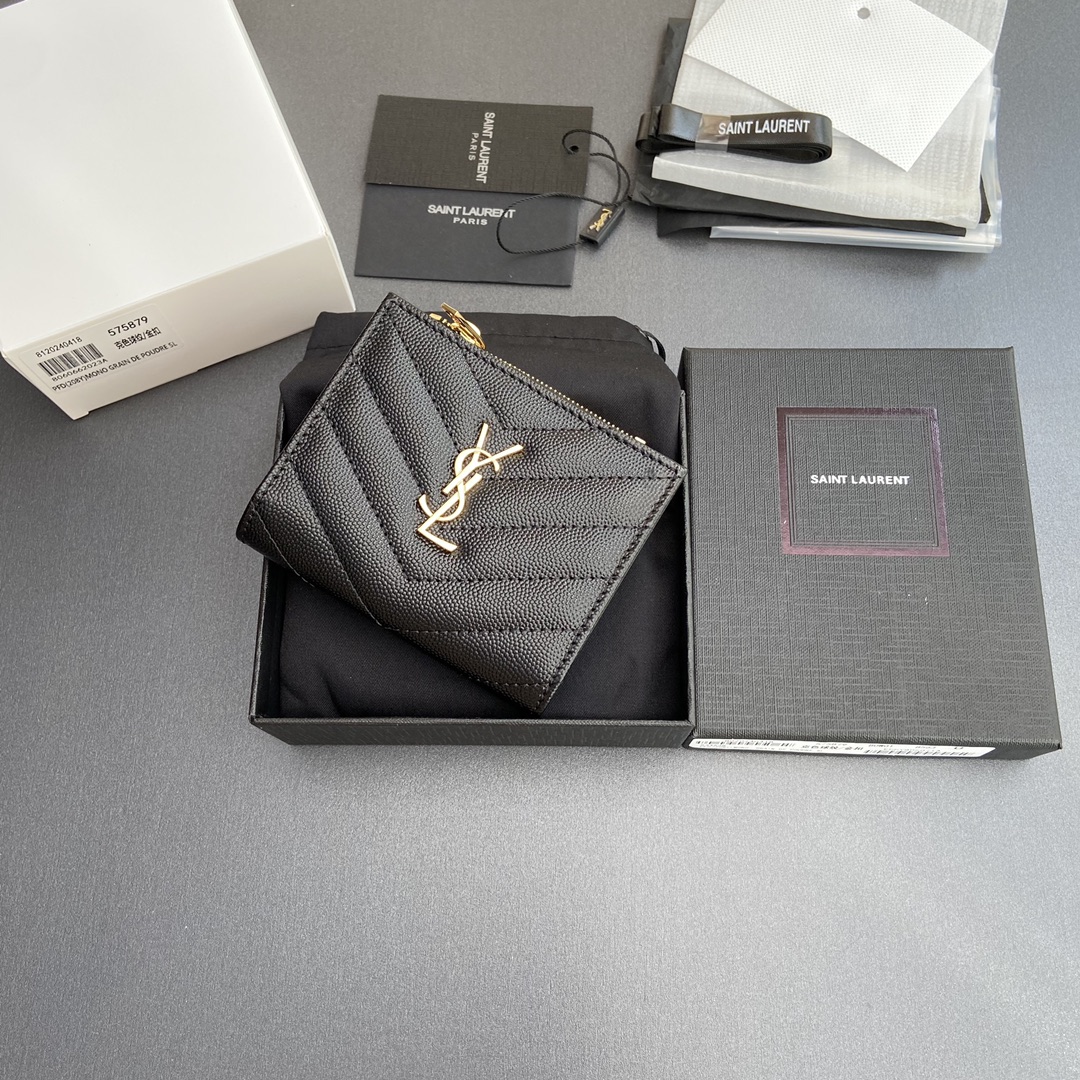 Saint Laurent 五金 MATELASSE粒面压印皮革拉链双折钱包