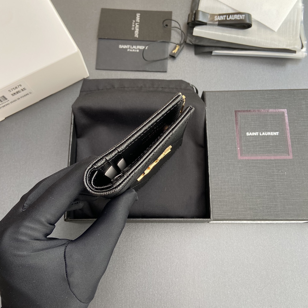 Saint Laurent 五金 MATELASSE粒面压印皮革拉链双折钱包