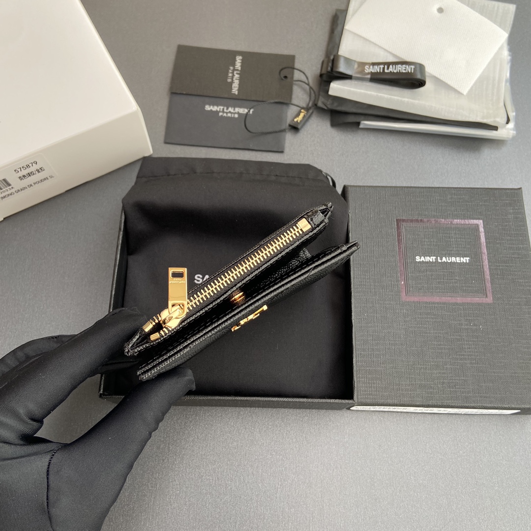 Saint Laurent 五金 MATELASSE粒面压印皮革拉链双折钱包