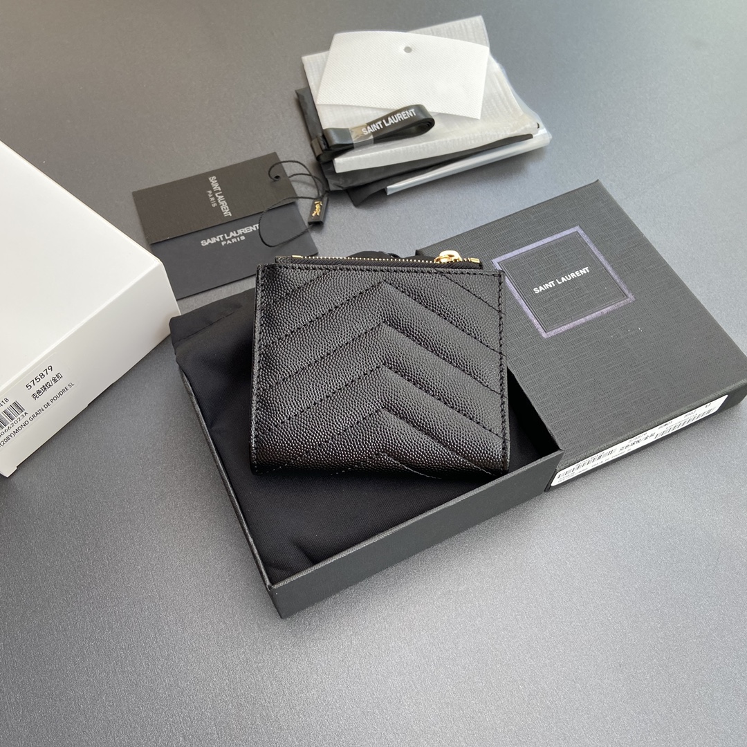 Saint Laurent 五金 MATELASSE粒面压印皮革拉链双折钱包