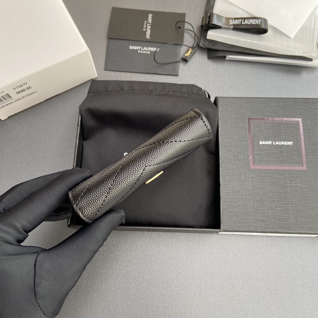 Saint Laurent 五金 MATELASSE粒面压印皮革拉链双折钱包