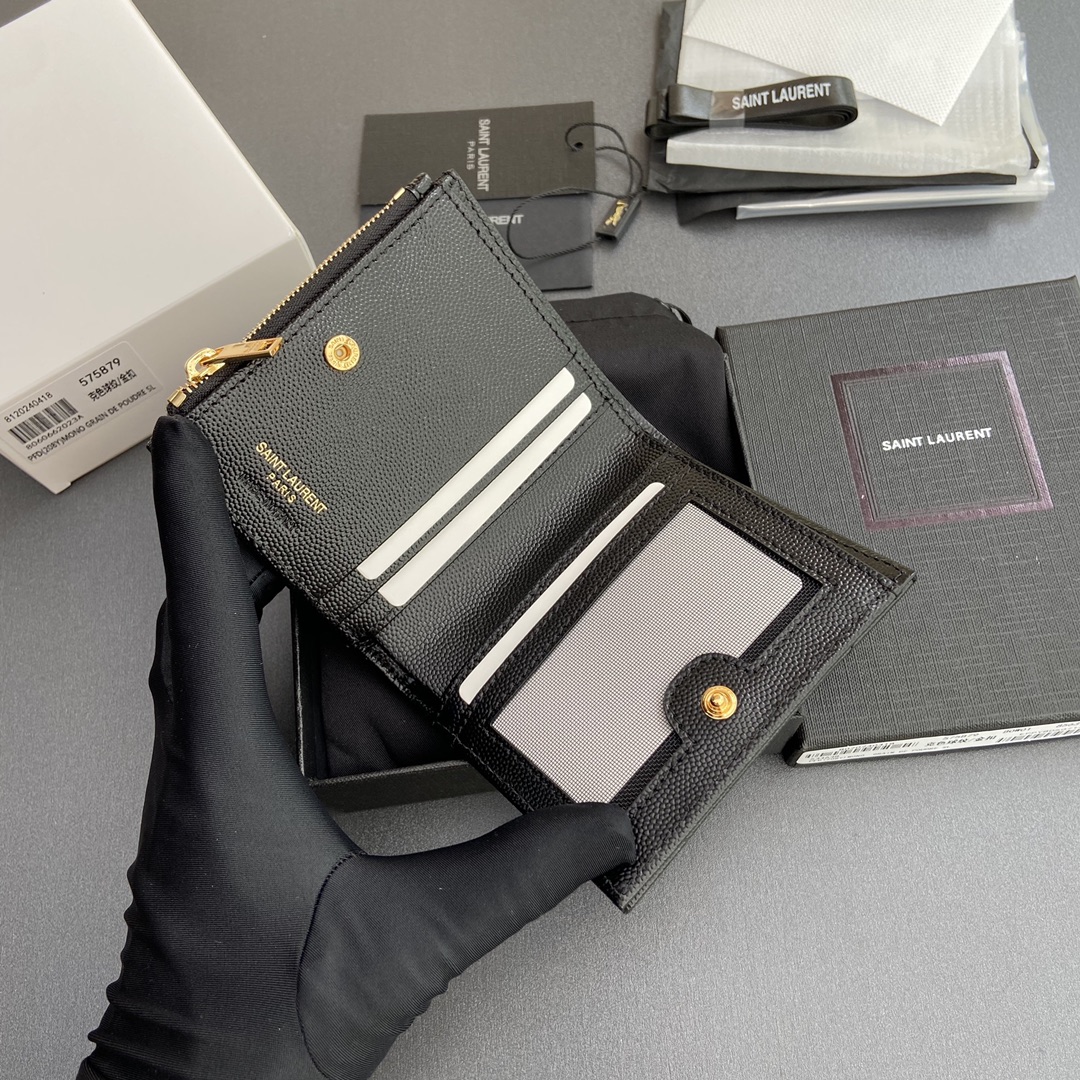 Saint Laurent 五金 MATELASSE粒面压印皮革拉链双折钱包