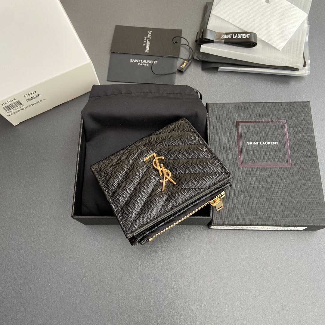 Saint Laurent 五金 MATELASSE粒面压印皮革拉链双折钱包