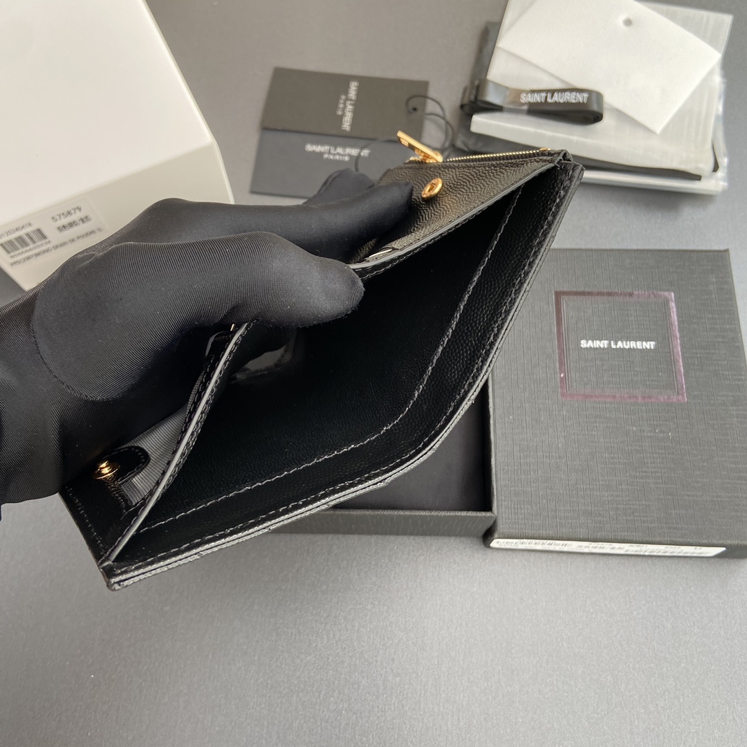 Saint Laurent 五金 MATELASSE粒面压印皮革拉链双折钱包