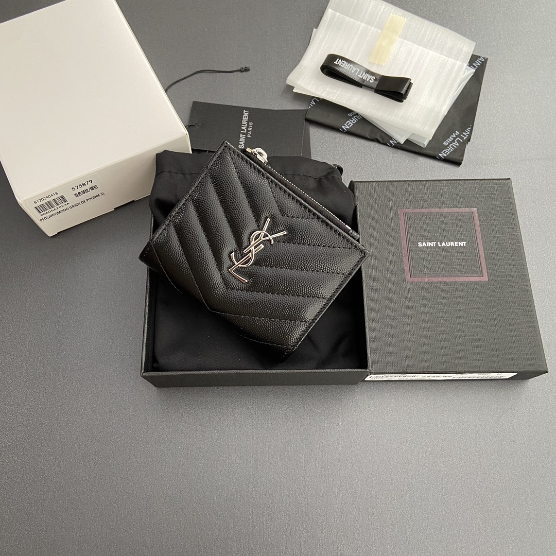 Saint Laurent 五金 MATELASSE粒面压印皮革拉链双折钱包