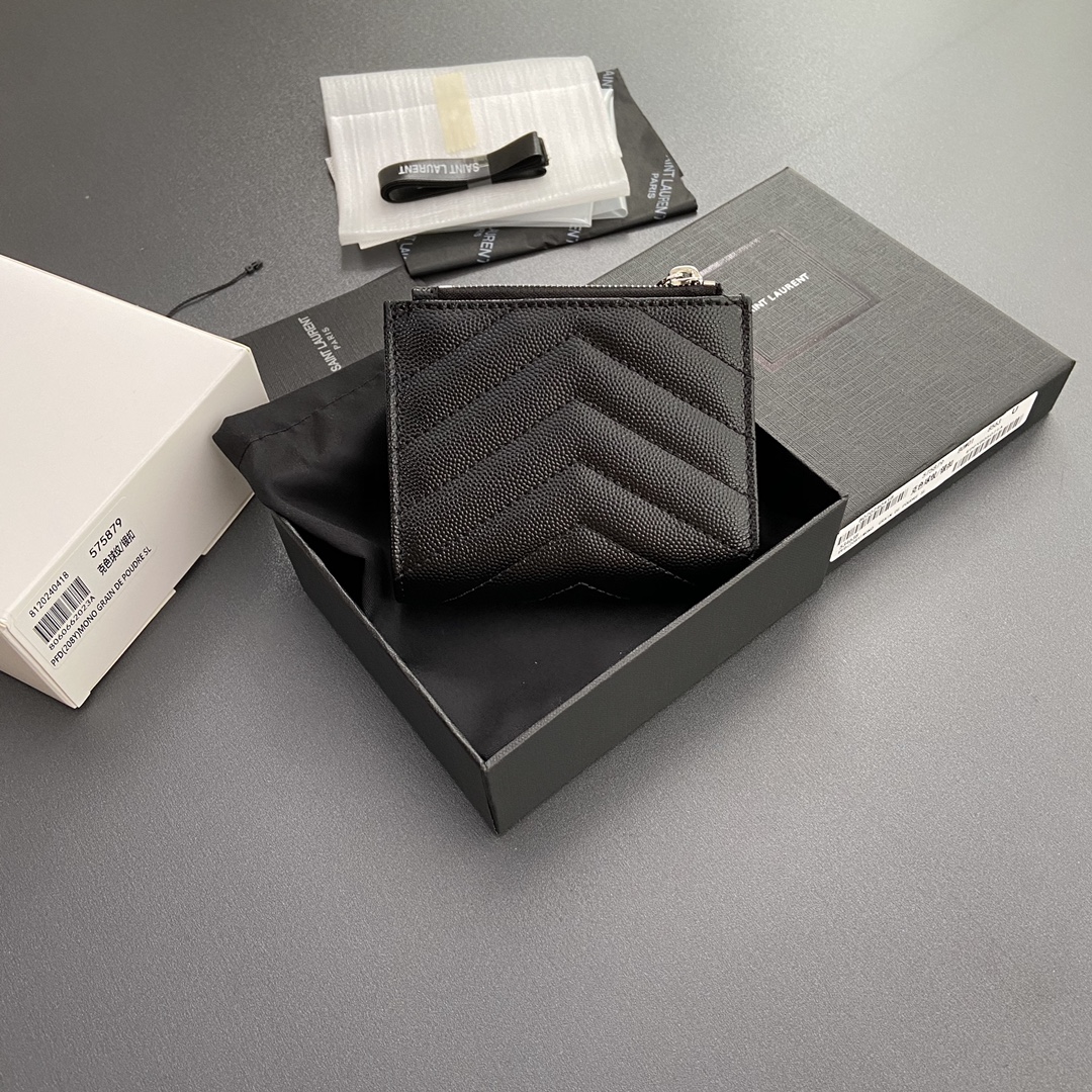 Saint Laurent 五金 MATELASSE粒面压印皮革拉链双折钱包