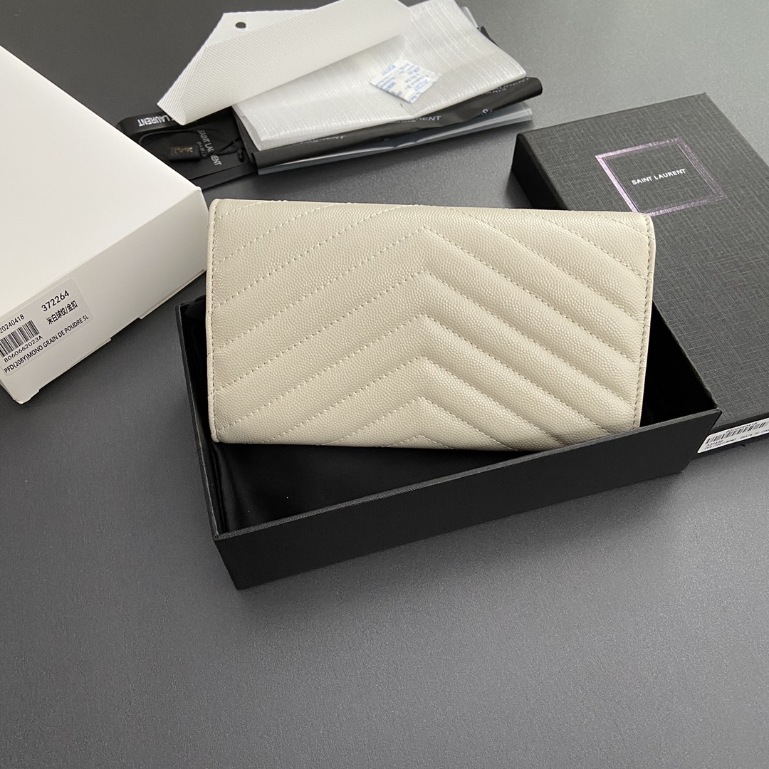 Saint Laurent 五金 MATELASSE翻盖粒面压印皮革钱包