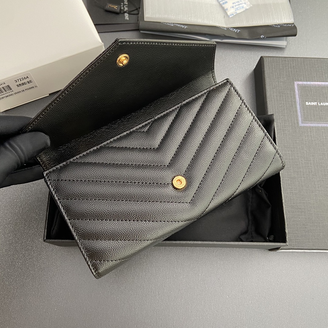 Saint Laurent 五金 MATELASSE翻盖粒面压印皮革钱包