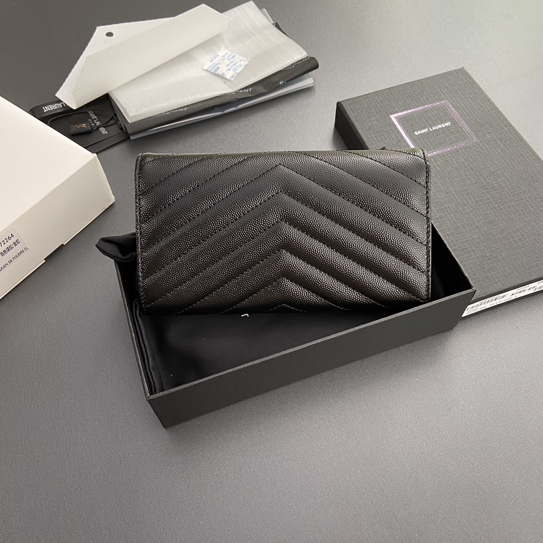 Saint Laurent 五金 MATELASSE翻盖粒面压印皮革钱包