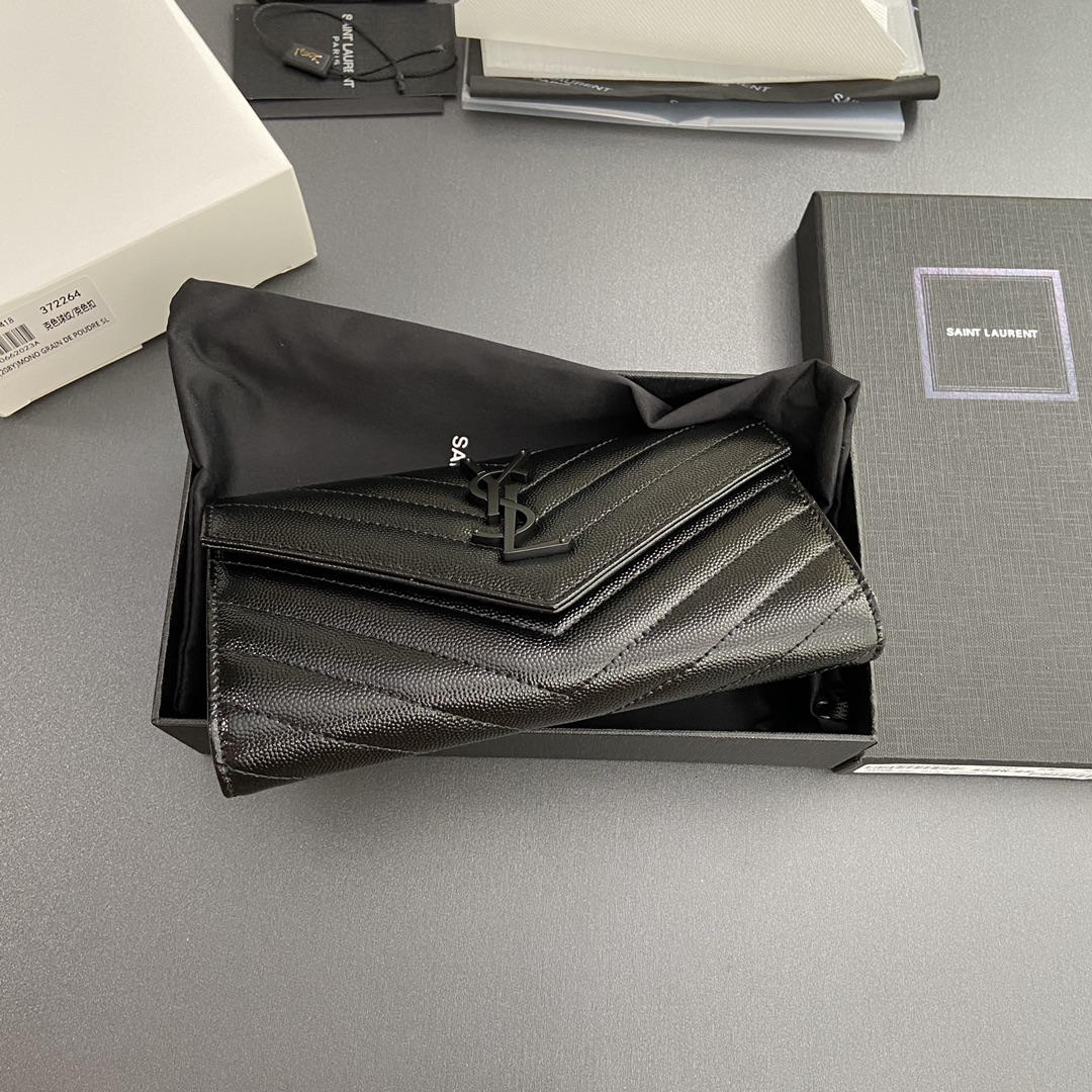 Saint Laurent 五金 MATELASSE翻盖粒面压印皮革钱包