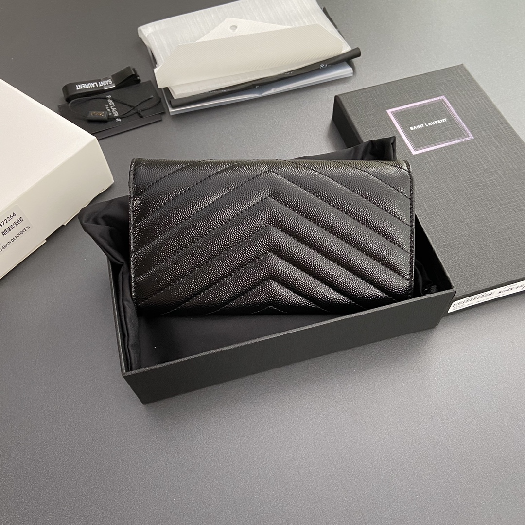 Saint Laurent 五金 MATELASSE翻盖粒面压印皮革钱包
