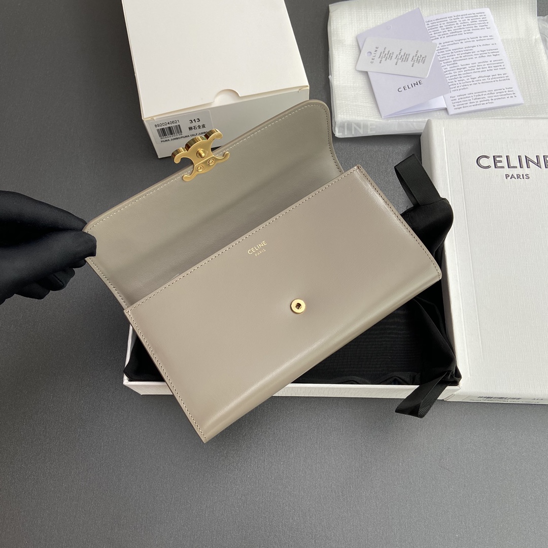 Celine 纯钢五金 TRIOMPHE亮泽牛皮革钱包/2024小赛