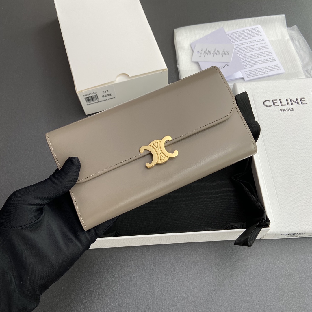 Celine 纯钢五金 TRIOMPHE亮泽牛皮革钱包/2024小赛