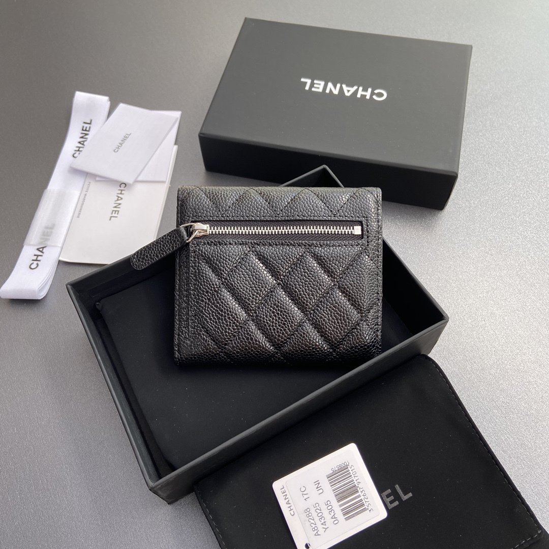 [Chanel Wallets][Italian imported leather]Special black spherical grain-emb