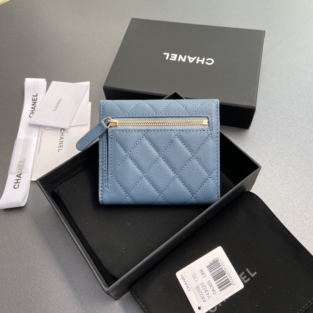 [Chanel Wallets][Italian imported leather]Special haze blue fine ball grain
