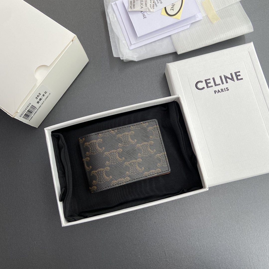 Celine TRIOMPHE标志印花橫款卡包/進口牛皮革包邊/2024小赛