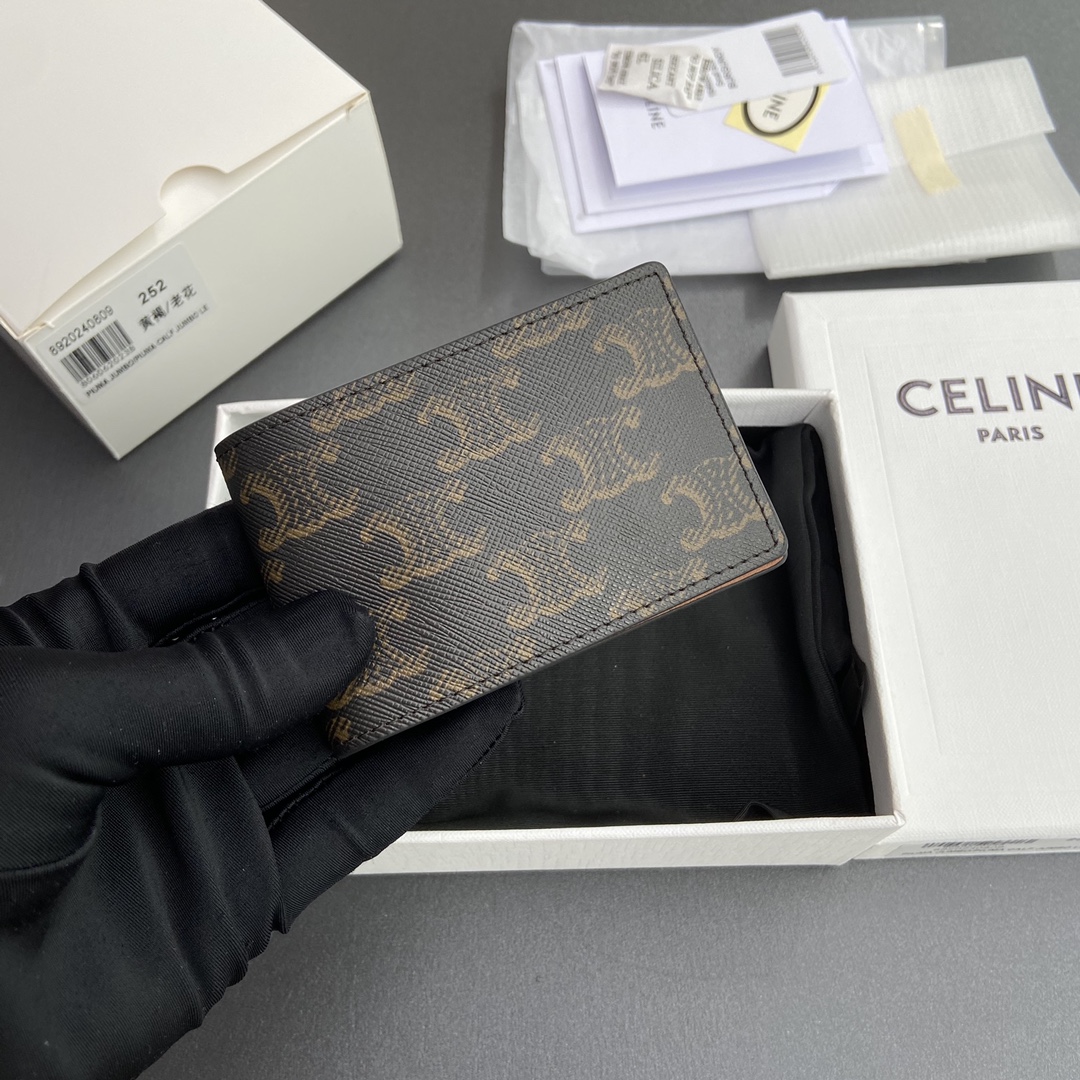 Celine TRIOMPHE标志印花橫款卡包/進口牛皮革包邊/2024小赛