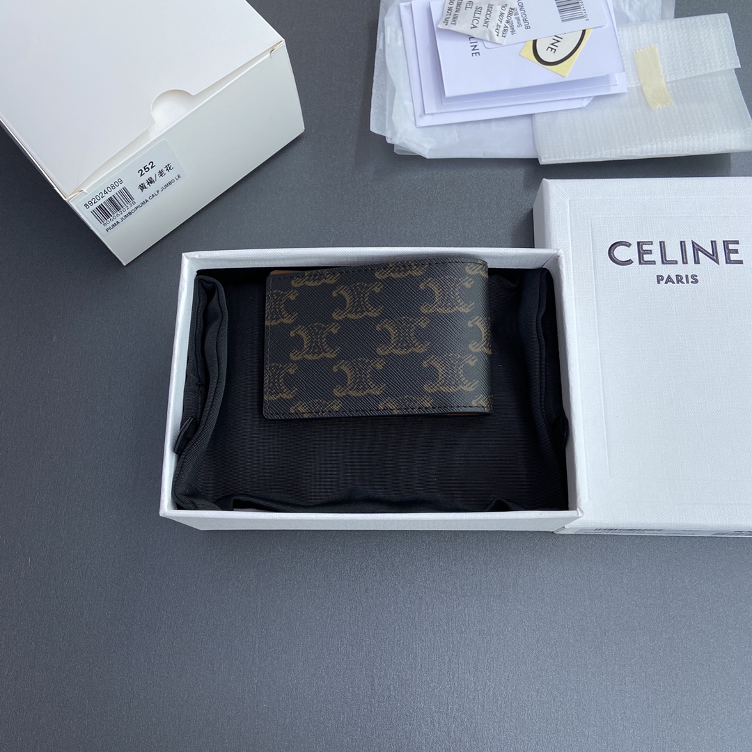 Celine TRIOMPHE标志印花橫款卡包/進口牛皮革包邊/2024小赛
