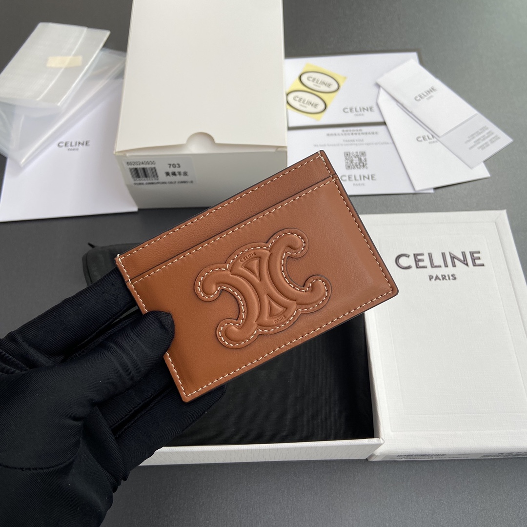 Celine 纯钢五金 ¥TRIOMPHE亮泽牛皮革卡包/2024小赛